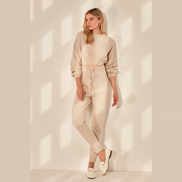 NWT Knitted Beige Cardigan Tank Joggers Set Small - Picture 5 of 6